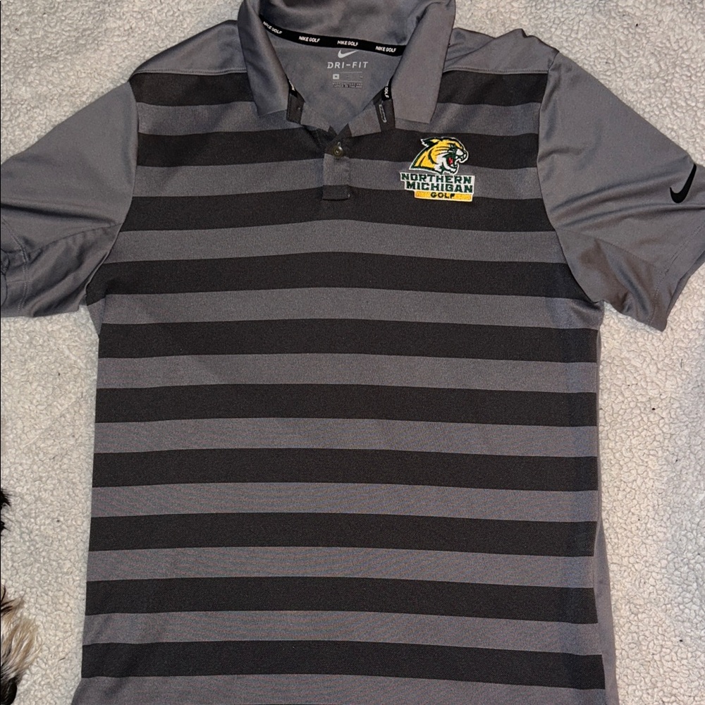 Nike Men's Polo with Gray and Black Stripes
